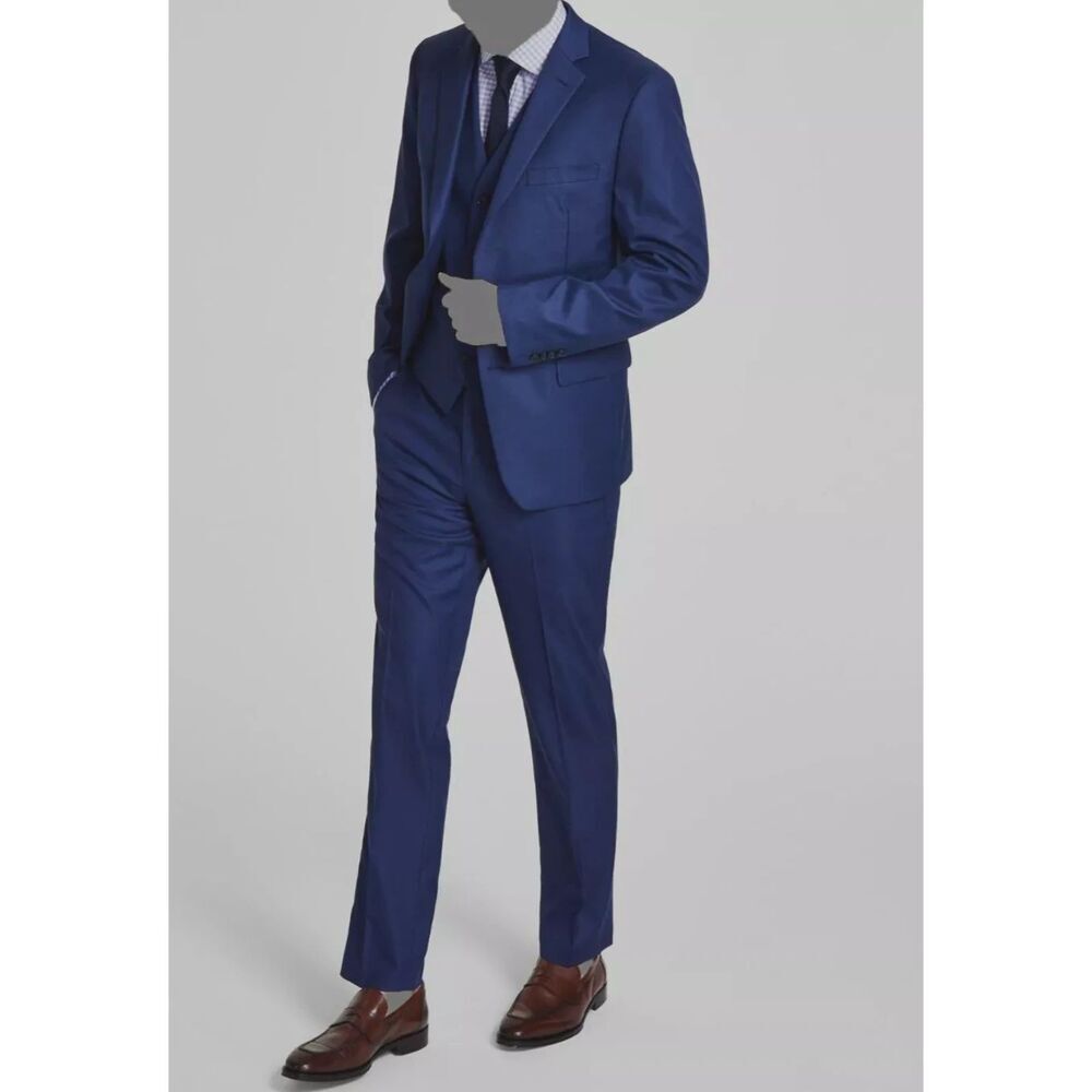 Alfani Mens Blue Solid Slim-Fit Stretch 2 Piece Suit 42/32R
